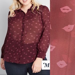 ModCloth Be Buzzworthy Button Up Top: Lips Print